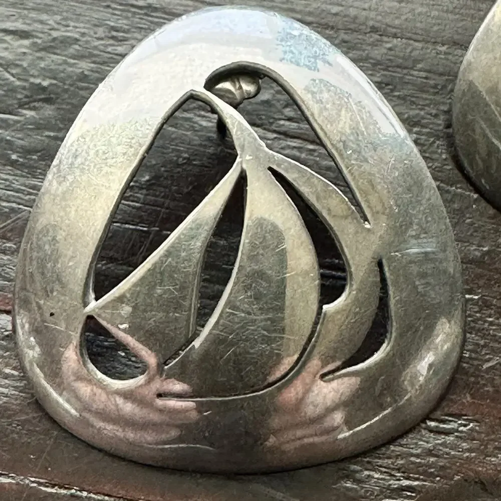 Modernist Sterling Silver Sailboat Earrings Pierced Signed